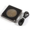 earth-tempo-device-gold-cable Gold spiral Earth Tempo device beside its USB cable
