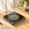 earth-tempo-morning-ritual Earth Tempo gold spiral device on an oak desk in soft morning light